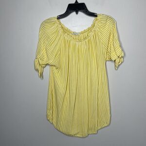 BARAKA & ZIGGY Made in Italy Womens Yellow Stripe Off-Shoulder Top EUC Flowy S